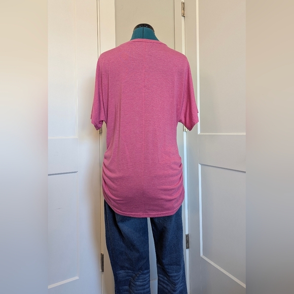 Womens Tunic T-shirt Large Pink Green Ruched Waist Dolman Sleeves Soft Stretchy - Picture 2 of 7